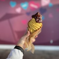 The best pumpkin soft serve you’ll ever have (with the Magic Shell in a gluten free waffle cone)  at Yoga-urt - Santa Monica in Santa Monica
