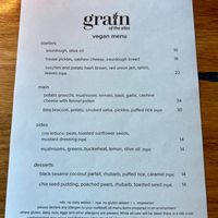Vegan menu at Grain of the Silos in Invermay