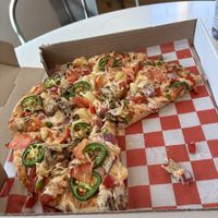 Island Pizza with vegan cheese option. Delicious.  at Boardwalk Bakery and Pizzeria in Terlingua