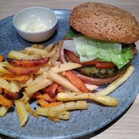 No-burger "Gekruid" with mixed fries at Copper Branch in Utrecht