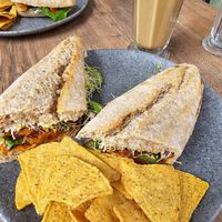 Power sandwich and ice latte macchiato at Copper Branch in Utrecht