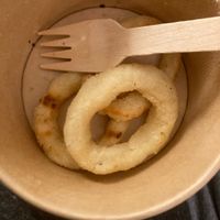 Sad, pale, and floppy onion rings.  at Copper Branch in Utrecht