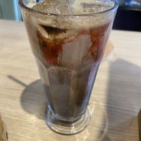 Iced strawberry hojicha latte with soy milk: quite nice  at Copper Branch in Utrecht