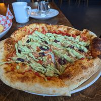 Mediterranean pizza at Seitan's in Edmonton