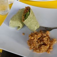 Jerk chick'n wrap with seasoned potatoes at Sweet Vegan Bakes in Chicago