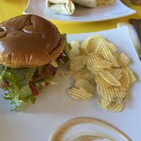 Chick’n burger and chips   at Sweet Vegan Bakes in Chicago