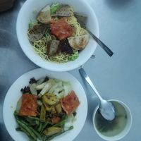 Mixed rice and vegan cha siu noodles at Y Thien in Da Nang