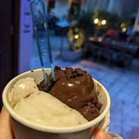 Dark chocolate and sorbet banana ice cream at Gelato bar Bella in Trogir