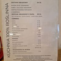 Menu at Vega in Warsaw