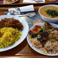 The bundle: soup, main dish, salad at Vega in Warsaw