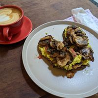 Avocado toast with mushrooms and oat latte at Aussie Coffee Ipanema in Rio De Janeiro