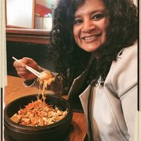 All smiles at Kabuki - that’s the Veggie Dolsot, my usual order  at Kabuki in Centerville