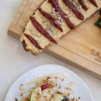 Hummus toast 100% vegan  at Sanopecado in Guadalajara