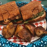 spicy sausage po boy  at Meals From The Heart Cafe in New Orleans