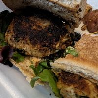 Vegan crab cake poboy at Meals From The Heart Cafe in New Orleans