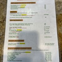 Vegan menu  at Meals From The Heart Cafe in New Orleans