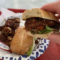 Spicy sausage po boy with Beyond Meat   at Meals From The Heart Cafe in New Orleans