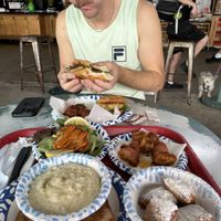 Enjoying the krab po boy, but not as much as the single crab cake side!!!!! Even better!   at Meals From The Heart Cafe in New Orleans