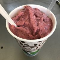 Vegan power shake (fruit smoothie with almond milk) at Meals From The Heart Cafe in New Orleans