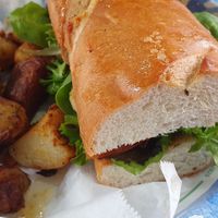 Po'boy with fried artichoke at Meals From The Heart Cafe in New Orleans