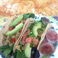 vegan crab cake tacos at Meals From The Heart Cafe in New Orleans