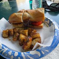 krab po boy with potatoes  at Meals From The Heart Cafe in New Orleans