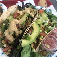 Vegan crab cake tacos with a vegan aioli sauce - these were very good! at Meals From The Heart Cafe in New Orleans