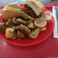 Chef Kell's Vegan Hot Sausage Poboy - delicious! at Meals From The Heart Cafe in New Orleans