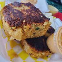 Vegan crab cakes at Meals From The Heart Cafe in New Orleans