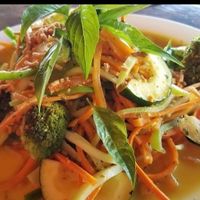 Carrot and courgette spaghetti with Asian sauce at Darinia's Kitchen in Corn Islands