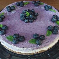 Cheesecake de blueberries vegano at Madre Santa in Todos Santos