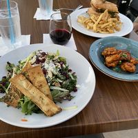 Quinoa salad and vegan “chicken” bites. at Busboys and Poets in Columbia