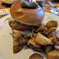 Homefries and vegan "chicken" sandwich at Busboys and Poets in Columbia