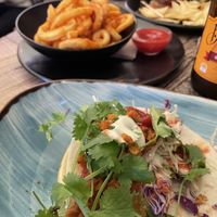 Crispy vegan tacos, vegan burger, pigtail fries   at Pig & Whistle in Rotorua