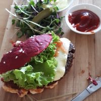 Burger at Three Pillars Cafe in New Plymouth