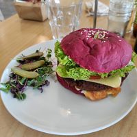 Beautiful beets burger. So delicious at Three Pillars Cafe in New Plymouth