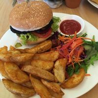 Burger at Three Pillars Cafe in New Plymouth