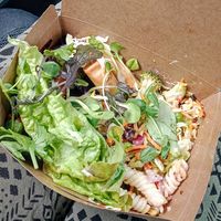 Takeaway Buffet never disappoints, so many delishhh meals and salads! at Three Pillars Cafe in New Plymouth