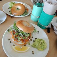 New Smoked Salmon (carrot) and cashew creme cheese bagel 😍 at Three Pillars Cafe in New Plymouth