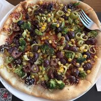 “Vegetarian” pizza — no cheese + extra olivess  at Instinct in Ohrid