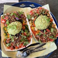 This is the Plant Based Dallas Bowl with red cabbage as the base!  Can you believe this bowl of goodness!!! at Rusty Taco in Dallas