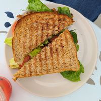 Bacnon lettuce tomato panini at Pachamama Soul in Calgary