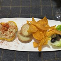 Hummus with sweet potatoes crisps  at Paprika in Valencia