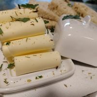 Homemade bread with butter at Paprika in Valencia