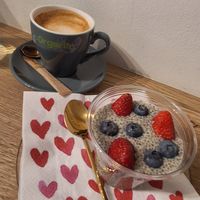 Coffe with soy milk and chia pudding at Sweet Republic Hvar in Hvar