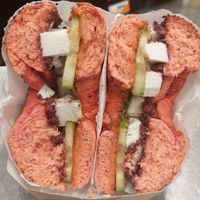 beetroot bagel with vegan feta at Merry Berry in Thessaloniki