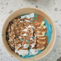 Blue pea smoothie bowl at Merry Berry in Thessaloniki