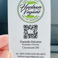 Owner’s business card. She is wonderful!  at Herban Vegans in Cincinnati