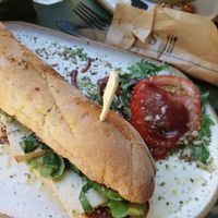 Vegan baguette with tofu, tapenade and avocado at Tipografia in Brasov