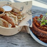 Vegan Gyoza and Corn Ribs at The Spot Watersport in Zandvoort